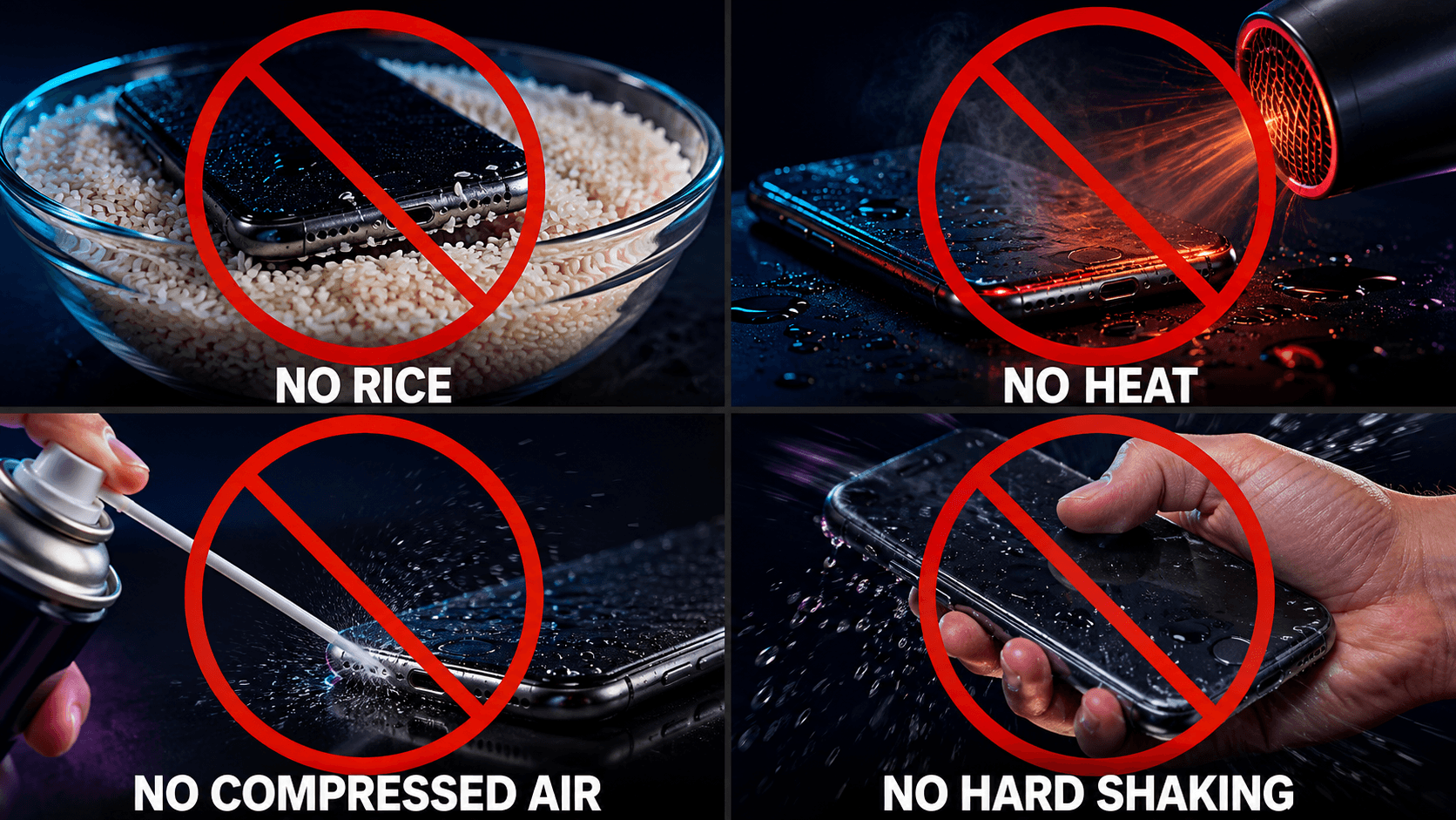 How to get water out of your phone safely by avoiding rice, excessive heat, compressed air, and hard shaking